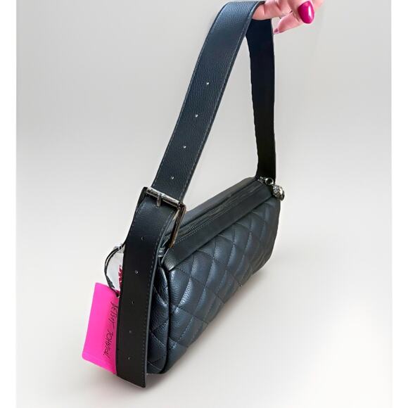 BETSEY JOHNSON Skull Studs BLK LTR Quilted Hobo Shoulder Bag Halloween Goth Y2K - Picture 7 of 16